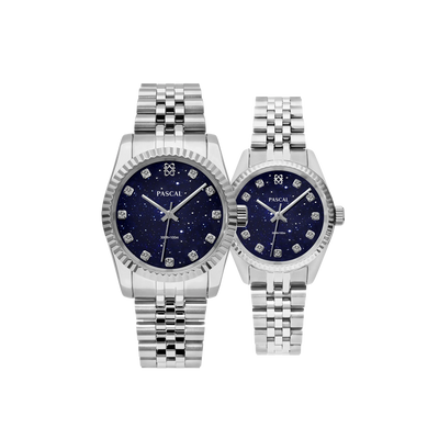 Timeless Classic Diamond Couple Watches in Navy Blue - PASCAL