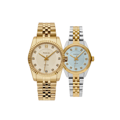 Timeless Classic Diamond Couple Watches in Oat Milk & Blue Raspberry - PASCAL