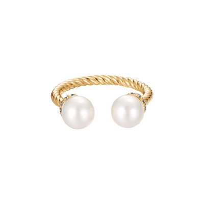 Twine Diamond Open Ring with Pearls