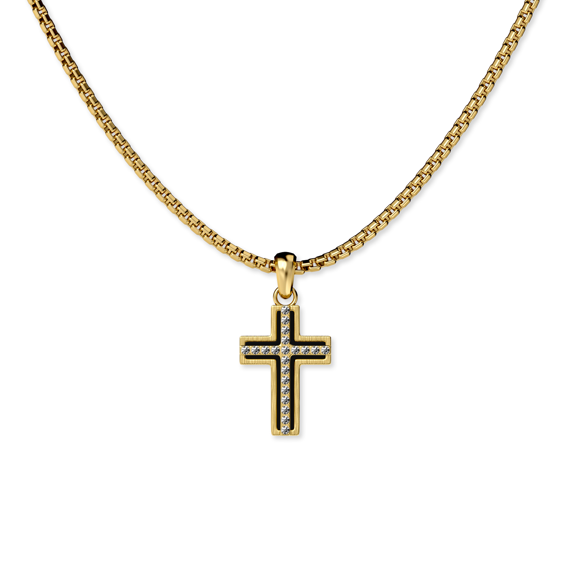 Deco Cross Pendant, White Diamond Pavé - PASCAL##color_18k-yellow-gold-vermeil-white-diamond
