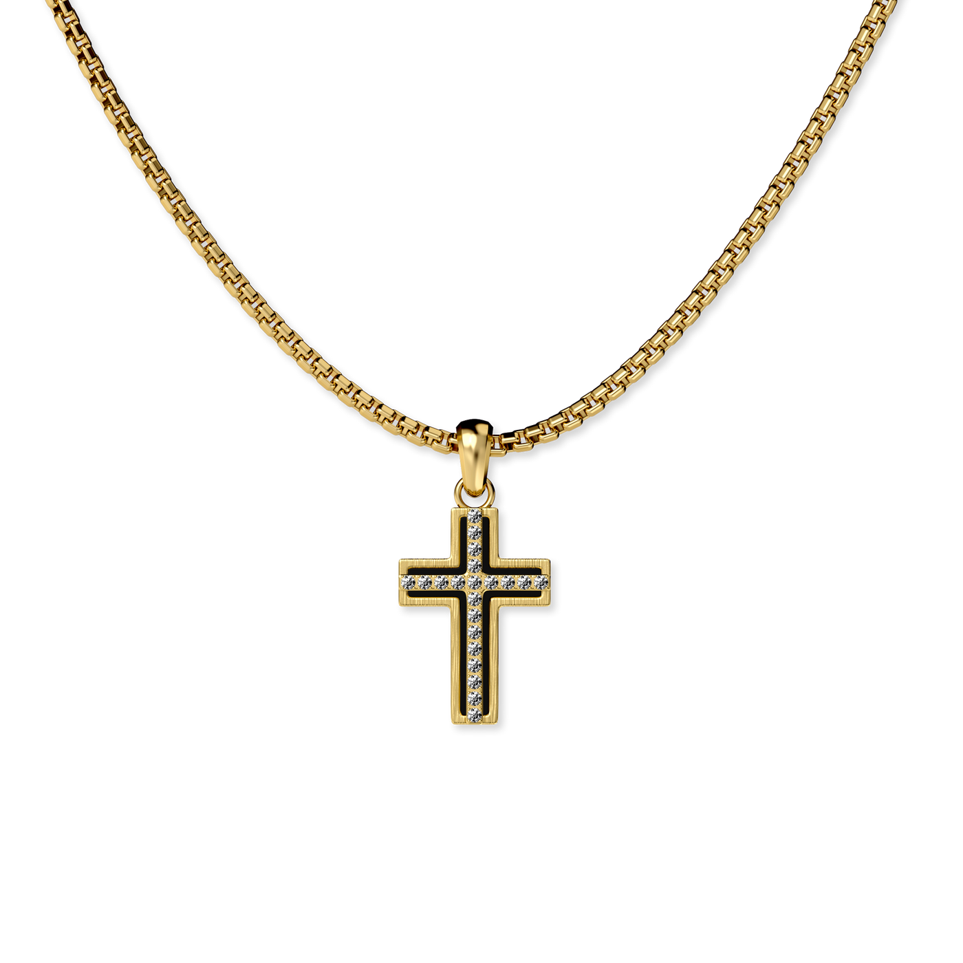 Deco Cross Pendant, White Diamond Pavé - PASCAL##color_18k-yellow-gold-vermeil-white-diamond