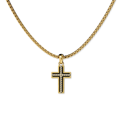 Deco Cross Pendant, White Diamond Pavé - PASCAL##color_18k-yellow-gold-vermeil-white-diamond