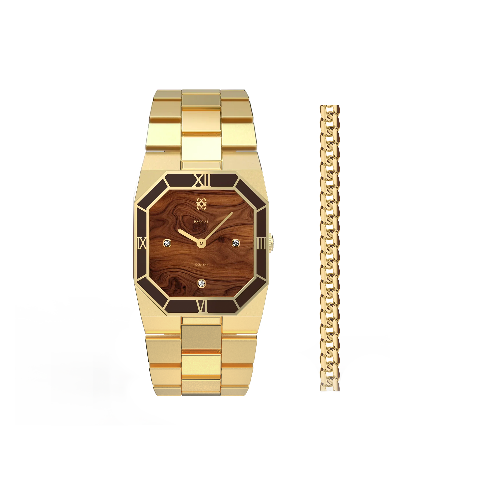 Octagonal Enamel Diamond Watch Gift Set in Woodland Evening - PASCAL