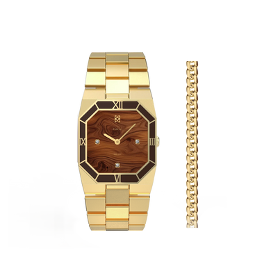 Octagonal Enamel Diamond Watch Gift Set in Woodland Evening - PASCAL