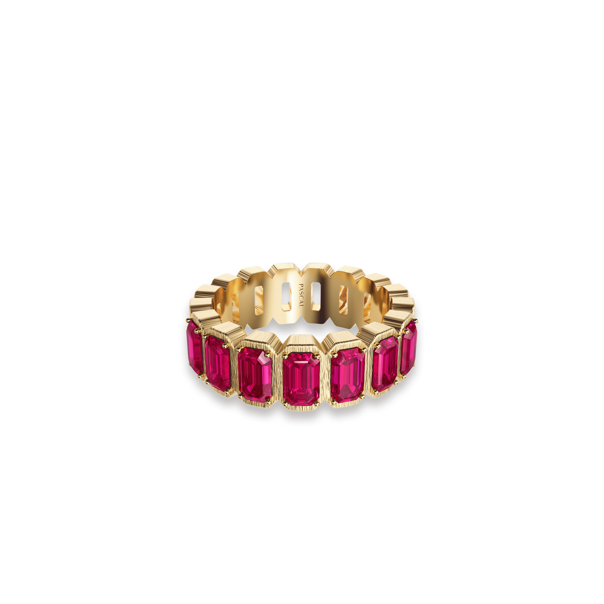 Emerald Cut Half Eternity Ring - PASCAL#color_18k-yellow-gold-vermeil-red-gemstone