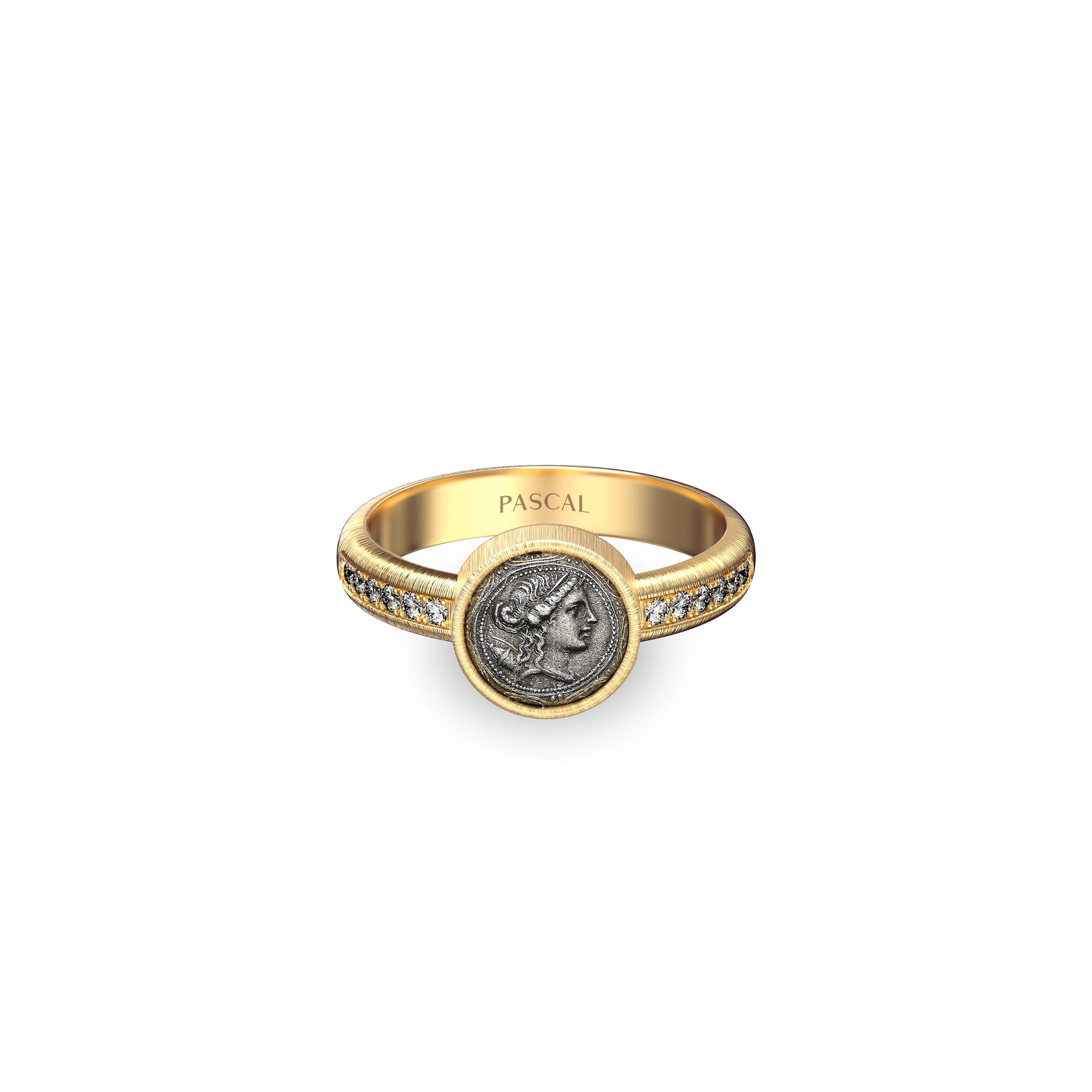 The Great Civitas Artemis Coin Pinky Ring, White Diamond - PASCAL#color_18k-yellow-gold-vermeil-white-diamond