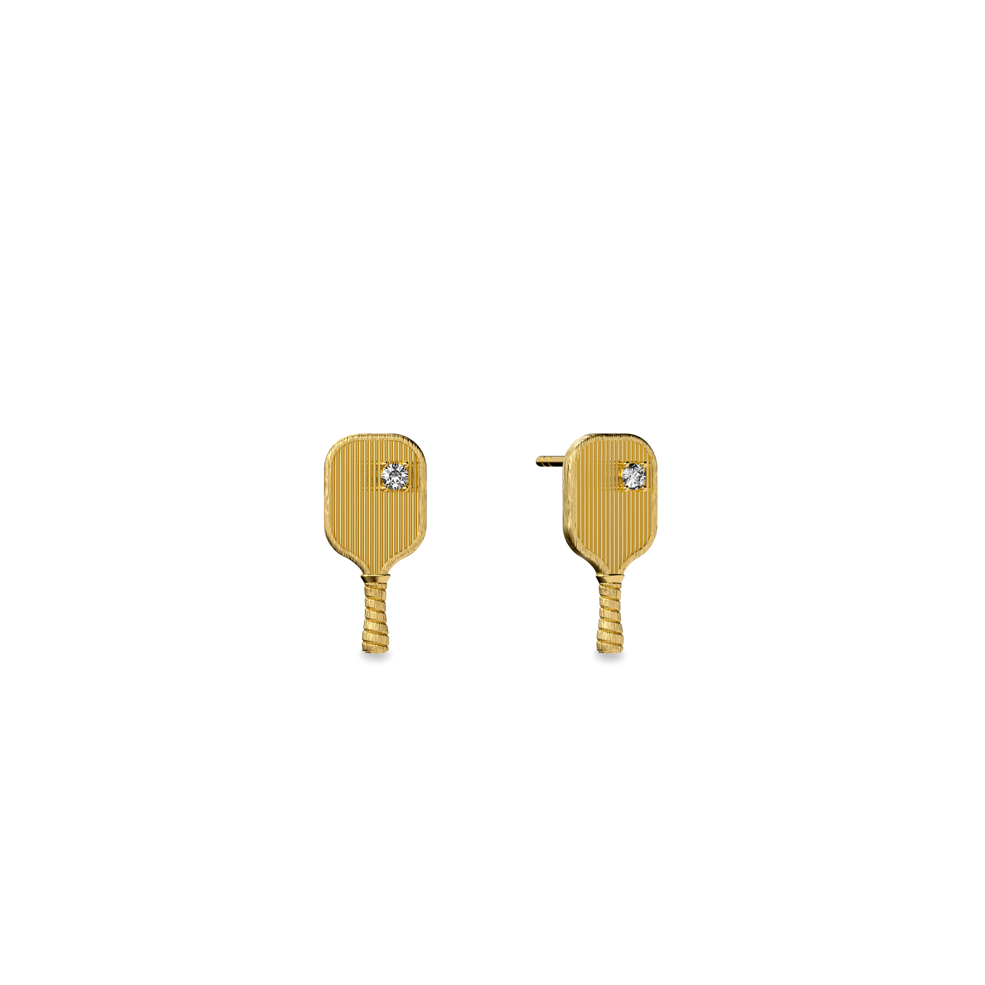 The Pickleball Paddle Stud Earrings, White Diamond - PASCAL#color_18k-yellow-gold-vermeil-white-diamond
