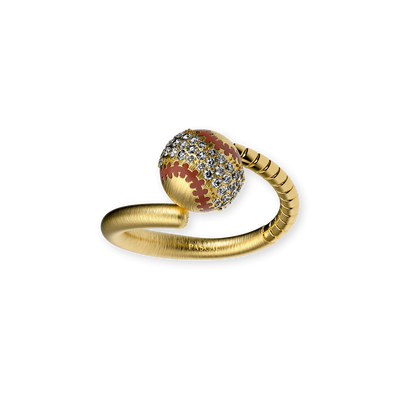 Bague "The Baseball" balle et batte, pavé de diamants blancs