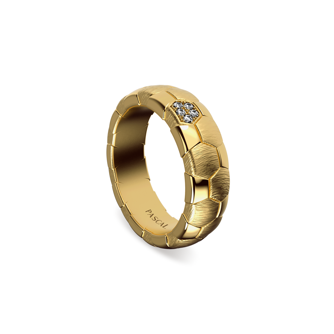 'The Soccer' Band Ring, White Diamond