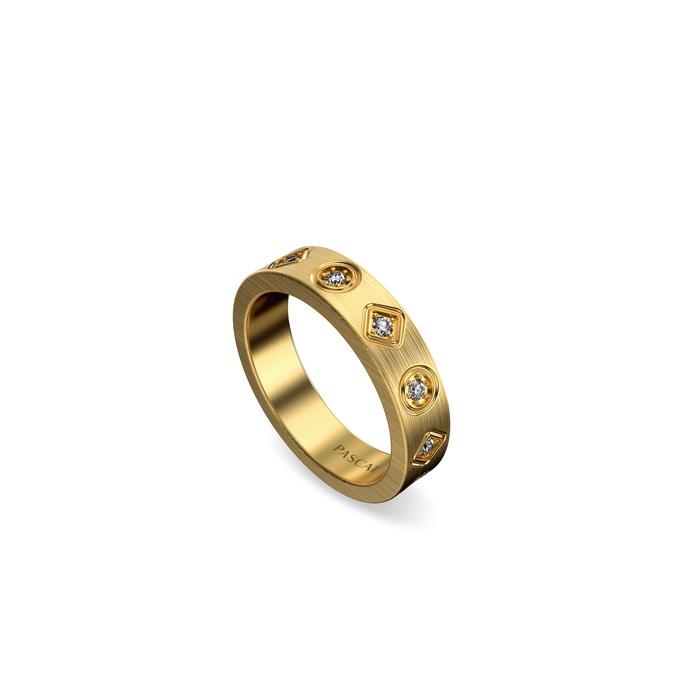 Round Rhomb Diamond Band Ring, White Diamond