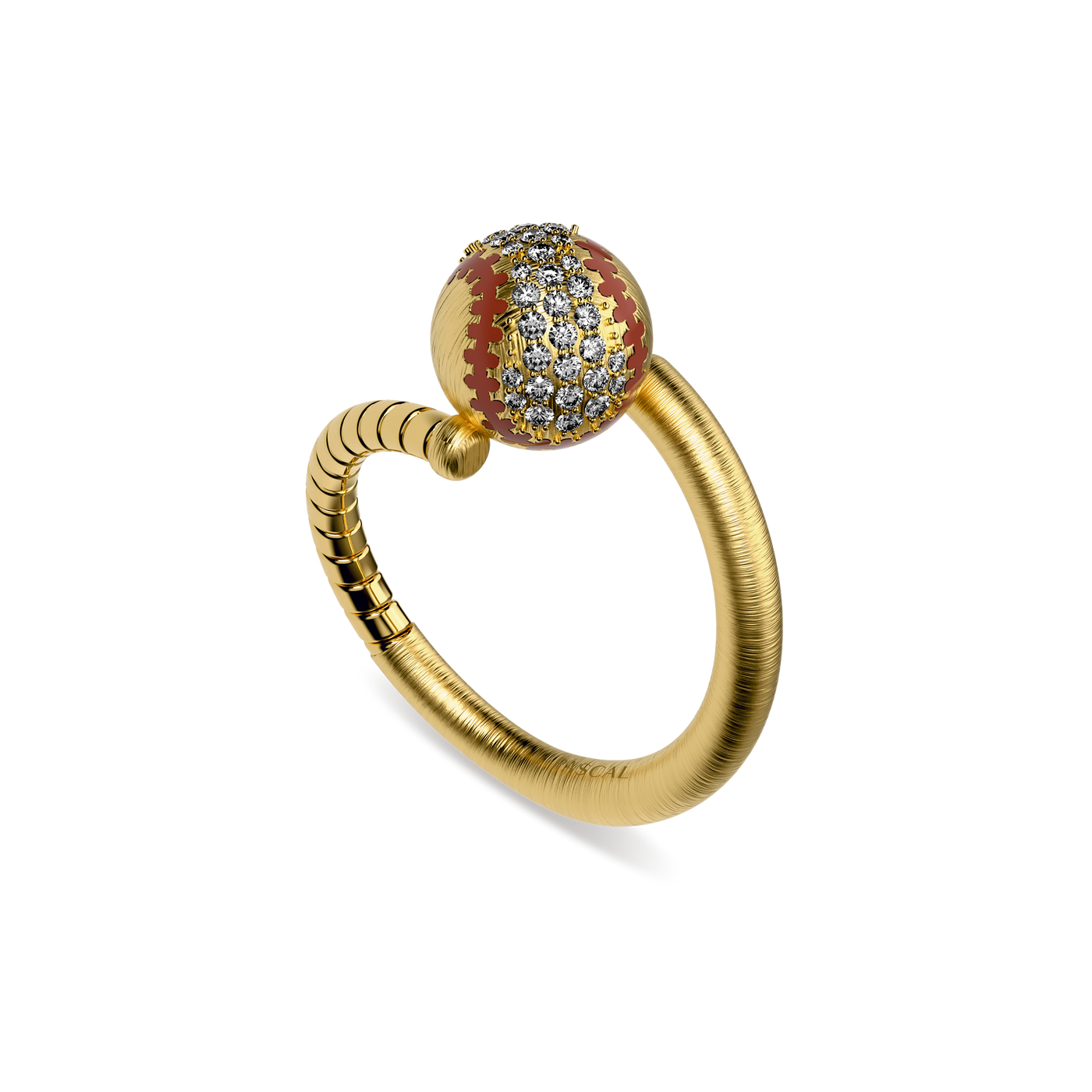 Bague "The Baseball" balle et batte, pavé de diamants blancs