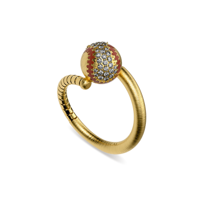 Bague "The Baseball" balle et batte, pavé de diamants blancs