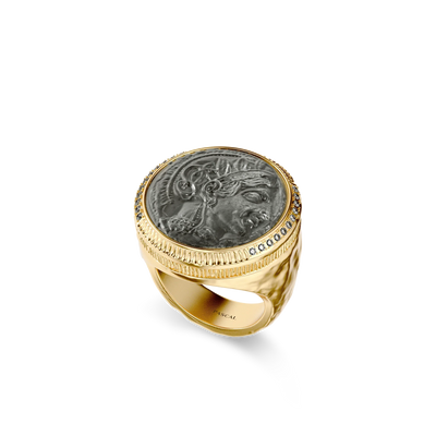 Athena Coin Signet Ring, White Diamond - PASCAL#color_18k-yellow-gold-vermeil-white-diamond
