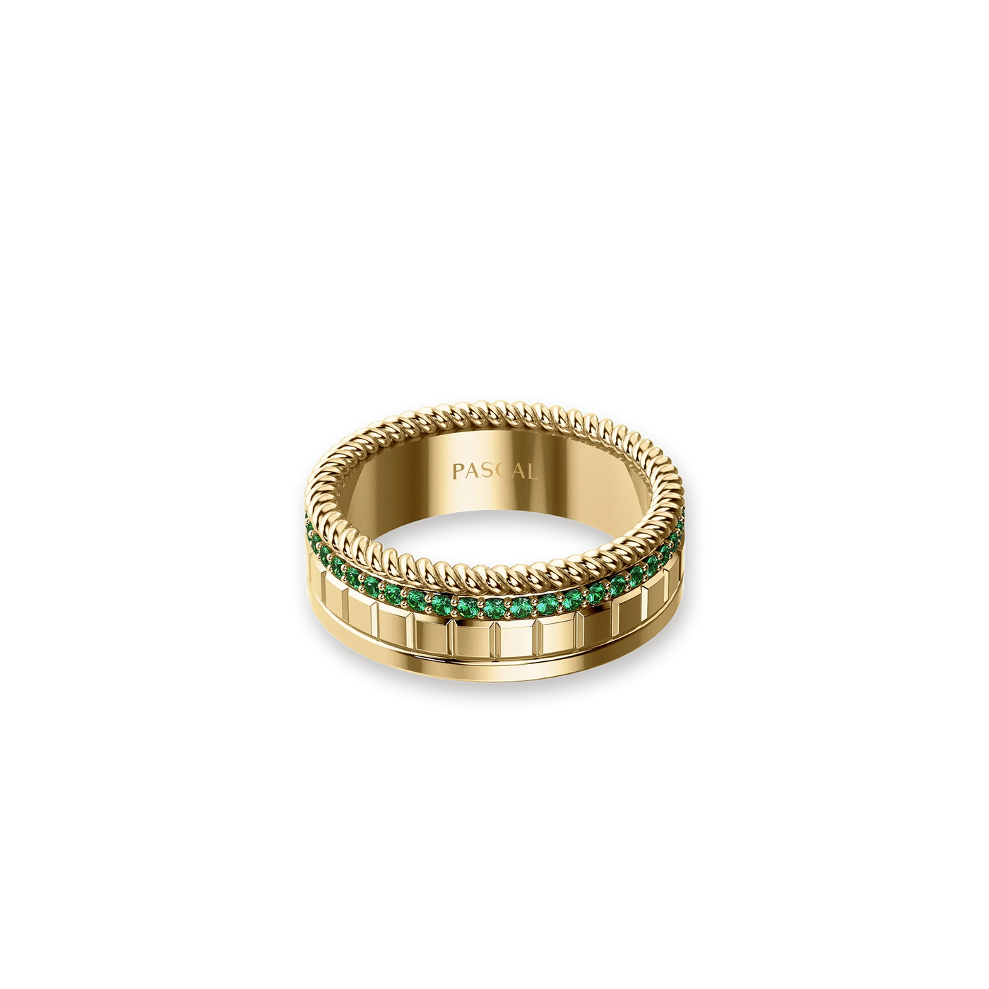 Double Sided Diamond Promise Ring yellow gold with green gemstones#color_18k-yellow-gold-vermeil-green-gemstones-white-diamonds