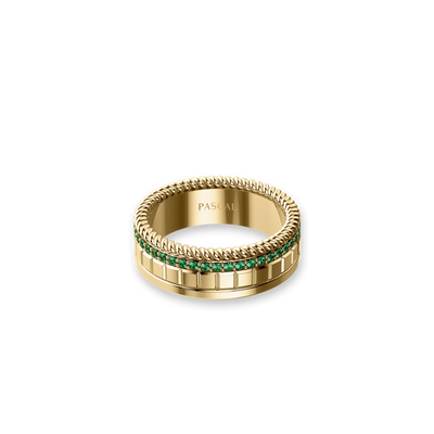 Double Sided Diamond Promise Ring yellow gold with green gemstones#color_18k-yellow-gold-vermeil-green-gemstones-white-diamonds