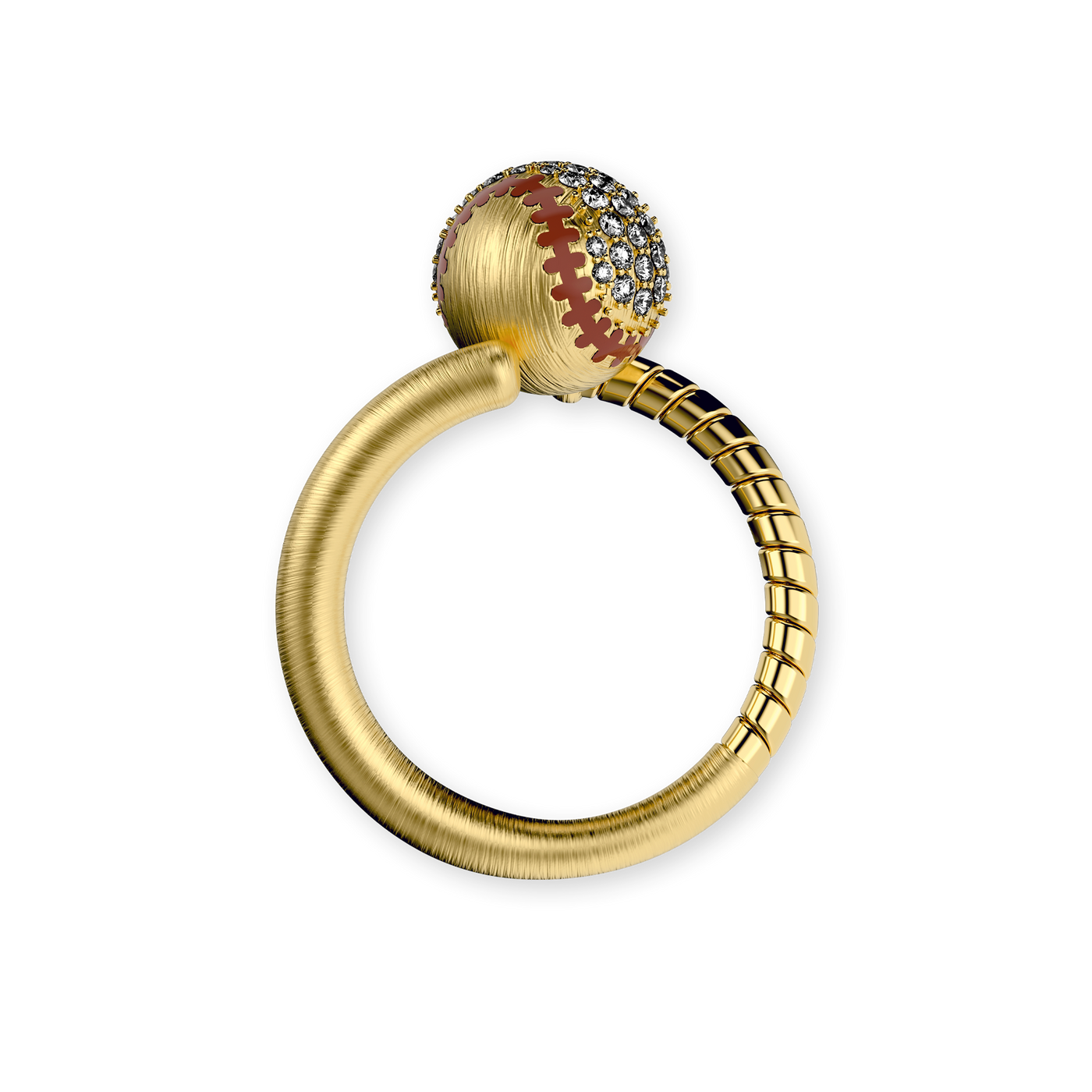 Bague "The Baseball" balle et batte, pavé de diamants blancs