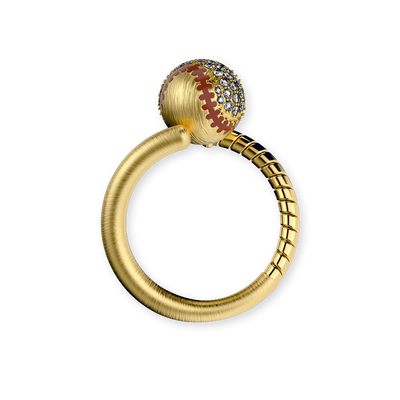 Bague "The Baseball" balle et batte, pavé de diamants blancs