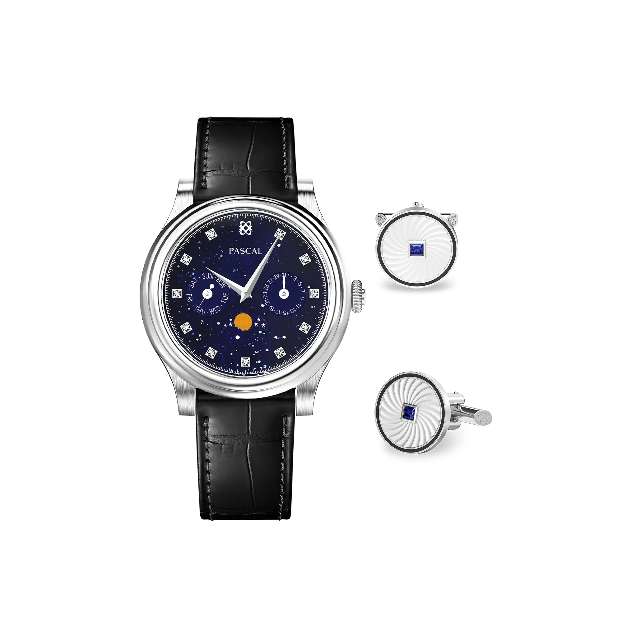 Navigator Diamond Moonphase Watch Gift Set in Polaris - PASCAL