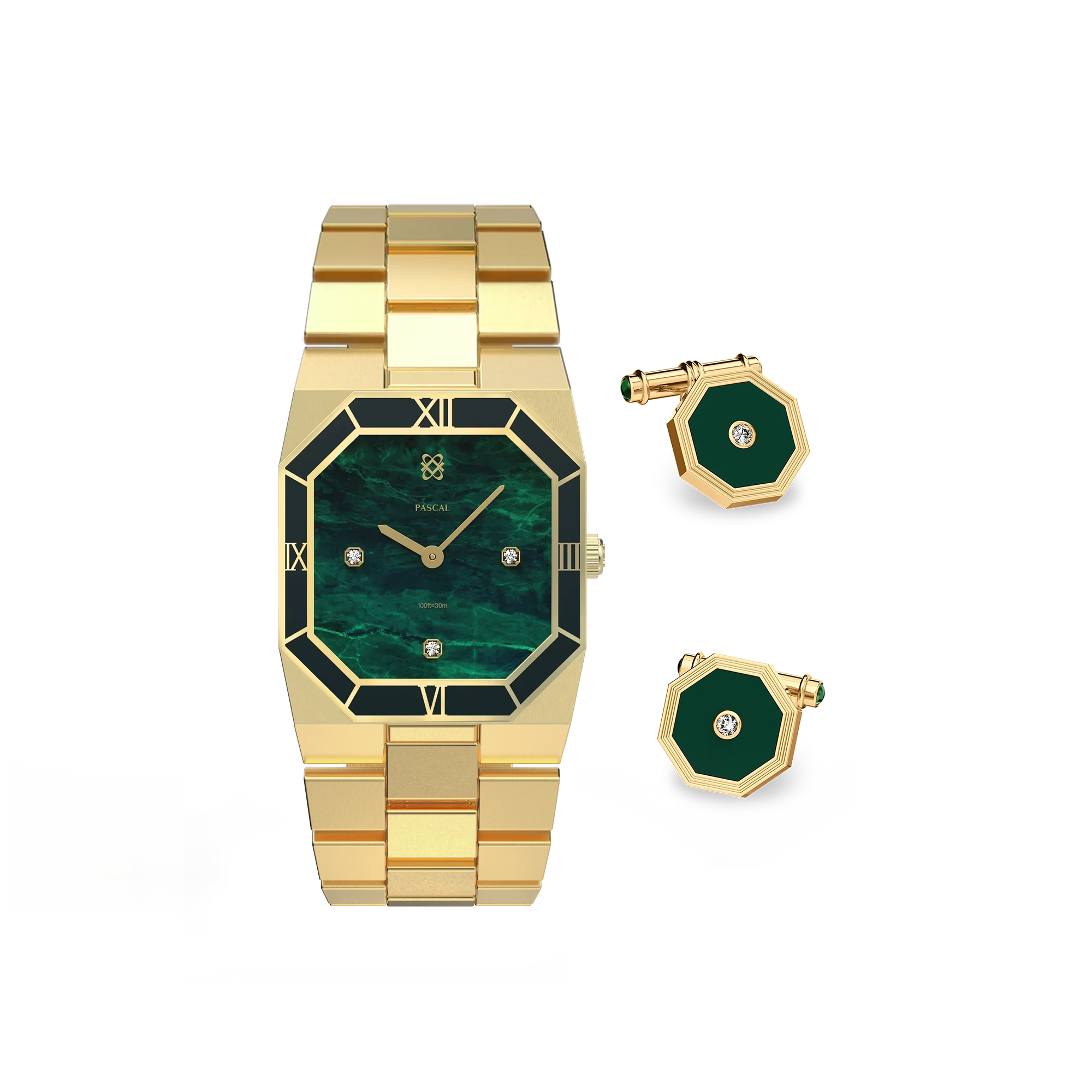 Octagonal Enamel Diamond Watch Gift Set in Willow Whisper - PASCAL