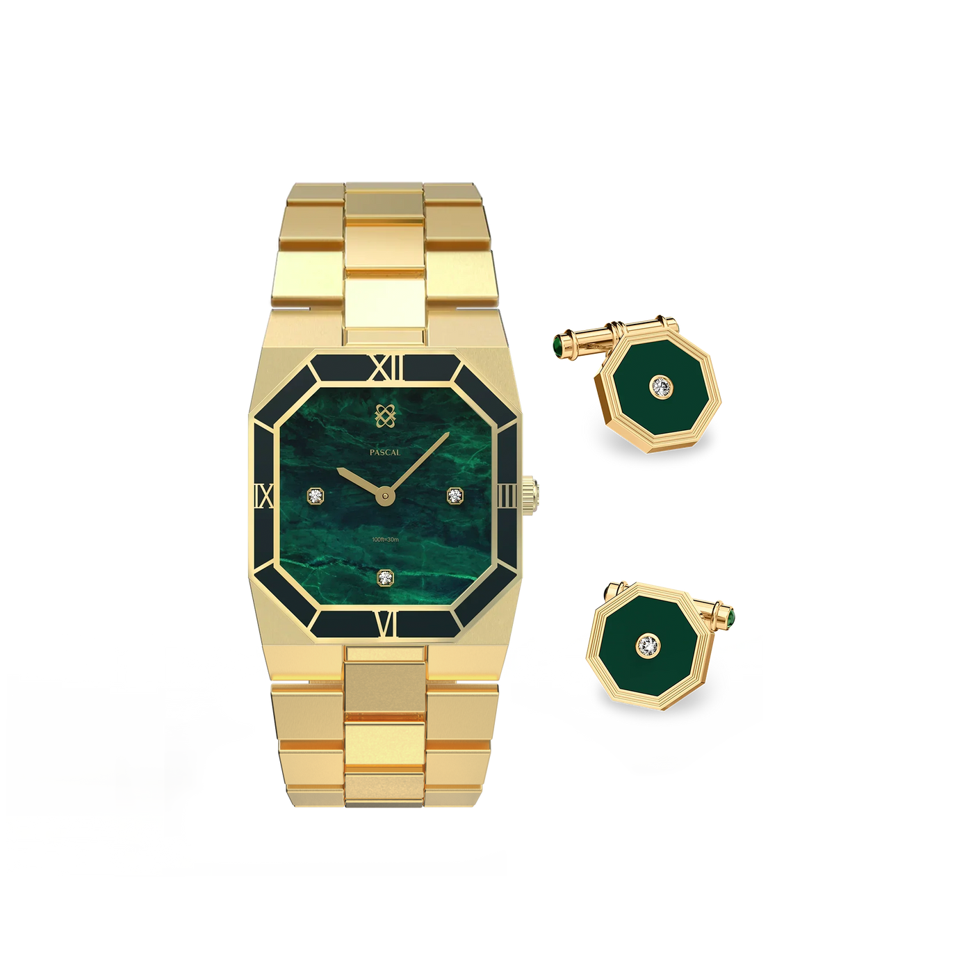 Octagonal Enamel Diamond Watch Gift Set in Willow Whisper - PASCAL