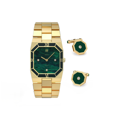 Octagonal Enamel Diamond Watch Gift Set in Willow Whisper - PASCAL