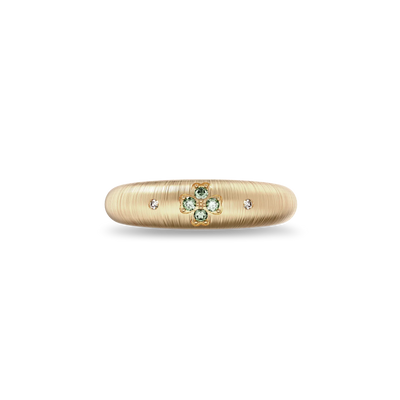 Anillo cúpula 'Trébol de la suerte', pavé de diamantes verdes