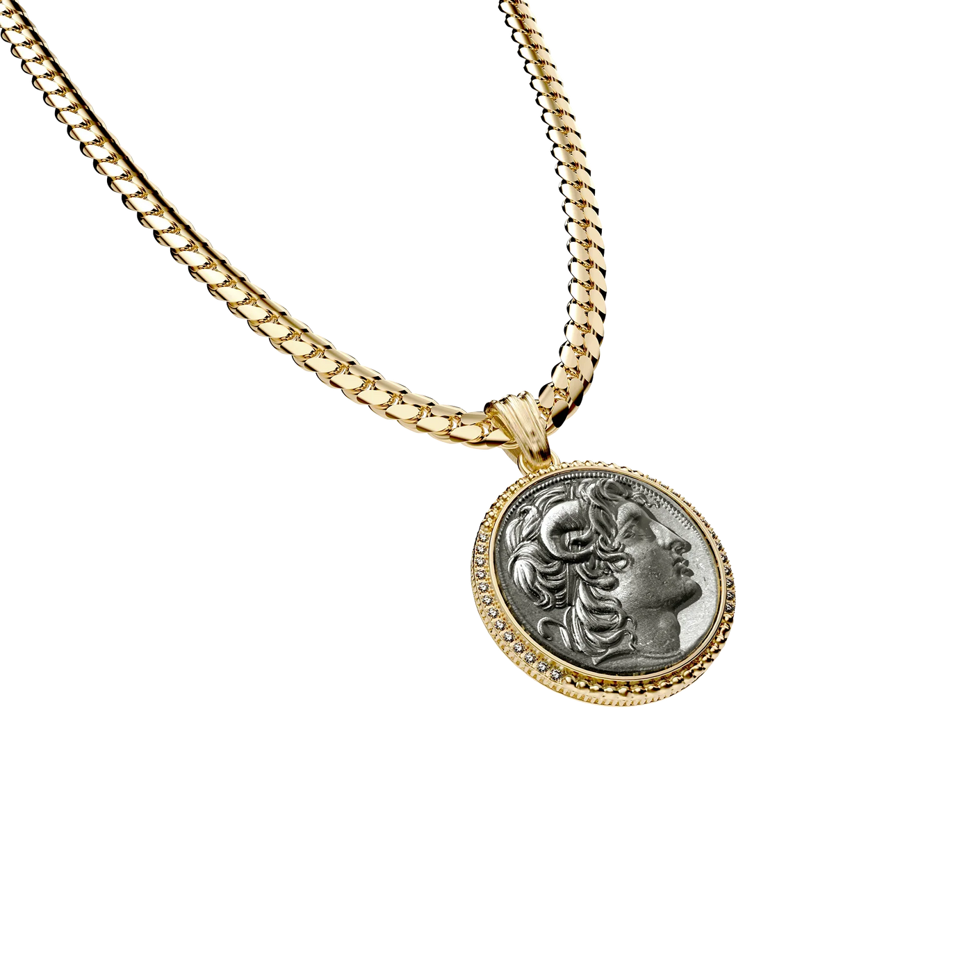 Pendente Moeda Alexandre, o Grande, Diamante Branco
