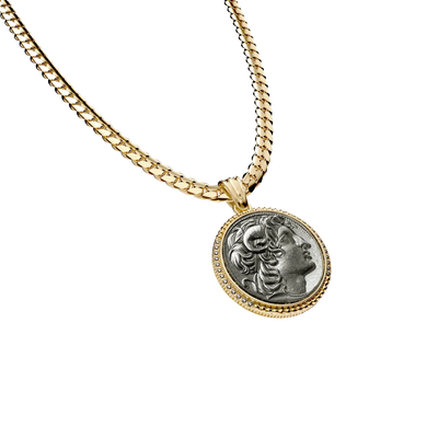 Pendente Moeda Alexandre, o Grande, Diamante Branco