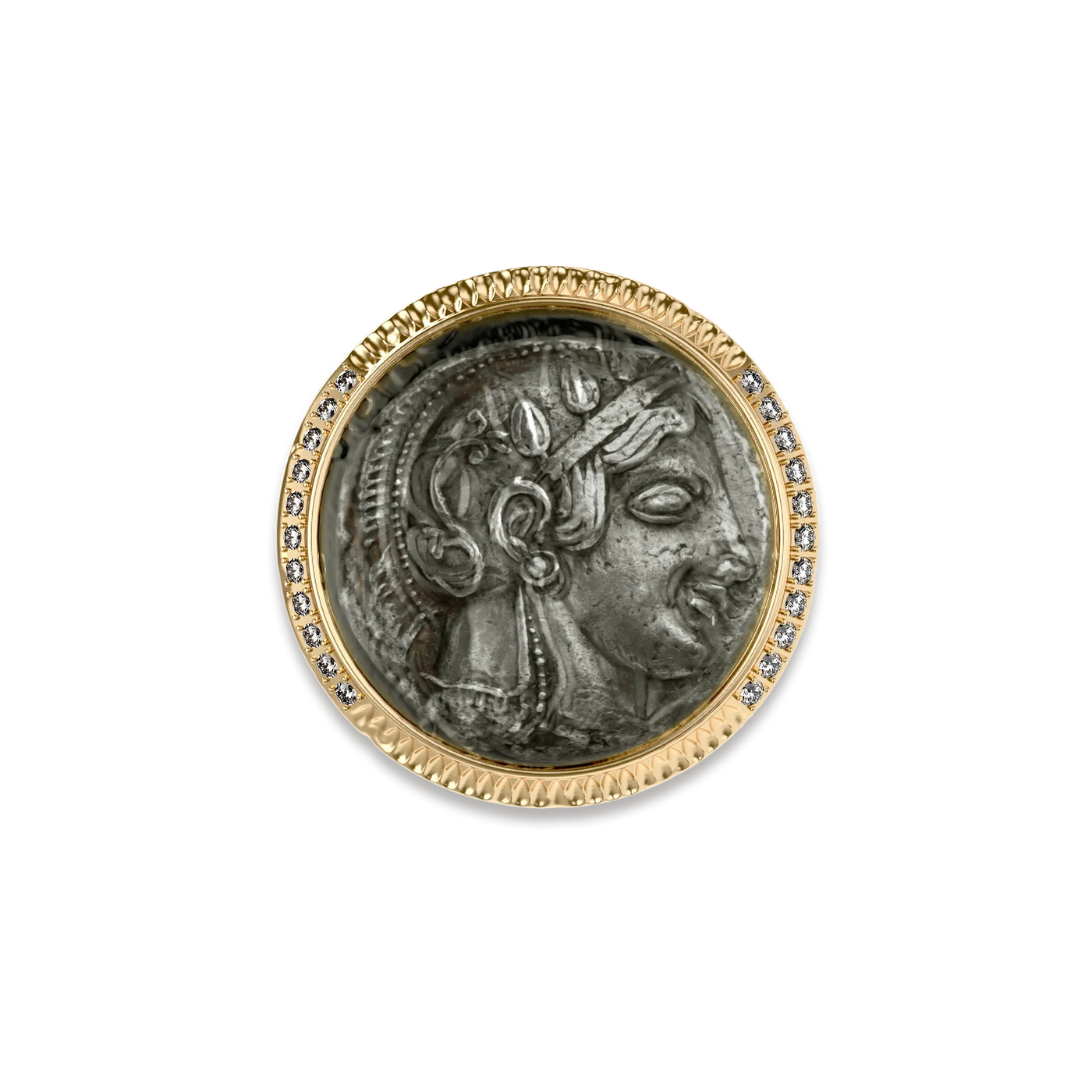 Anillo sello Athena con moneda, diamante blanco