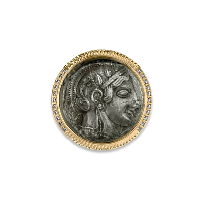 Anillo sello Athena con moneda, diamante blanco
