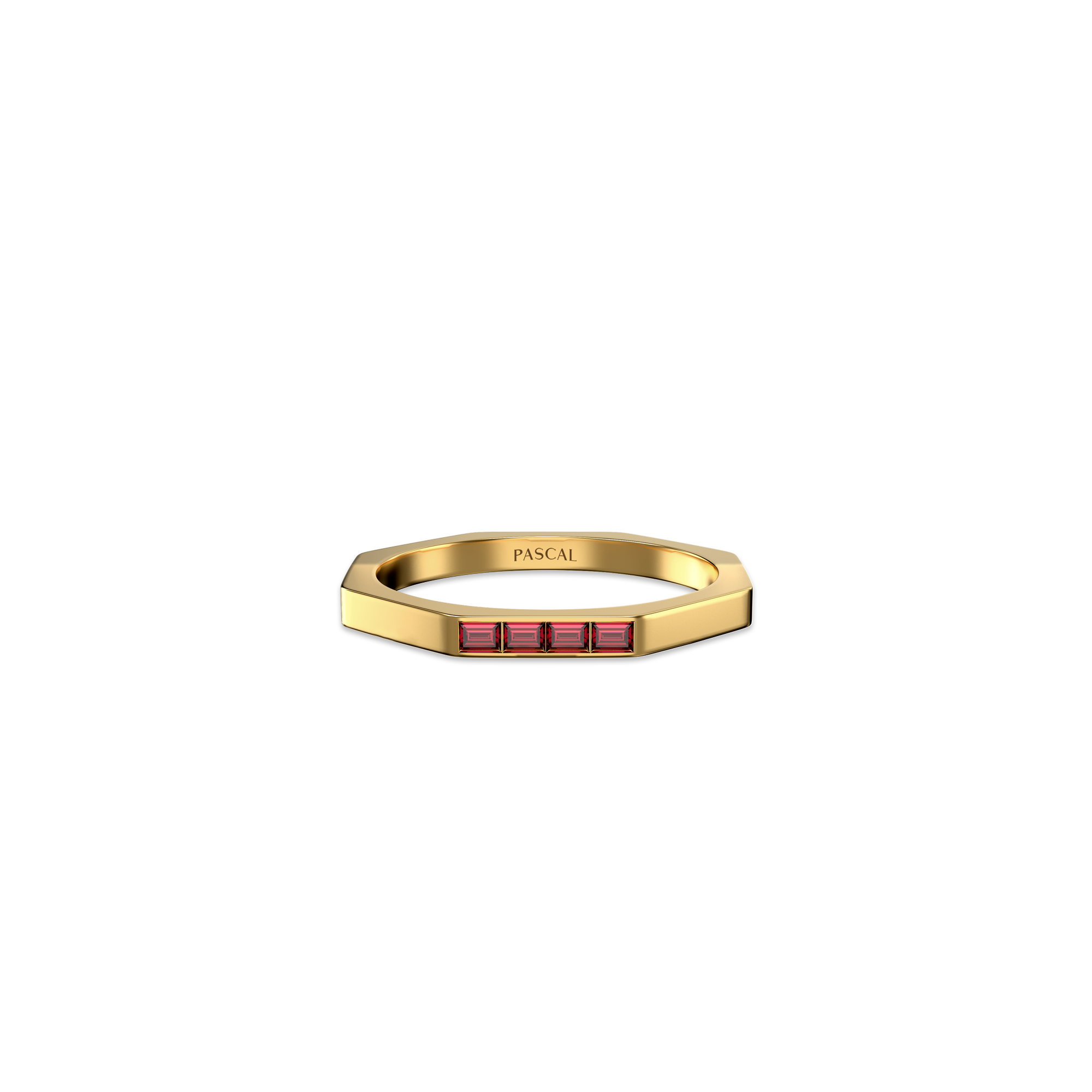 Octagon Gemstone Band Ring - PASCAL#color_18k-yellow-gold-vermeil-red-gemstone