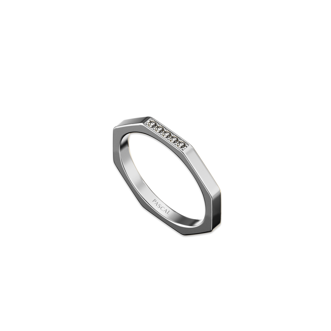 Octagon Band Ring, White Diamond
