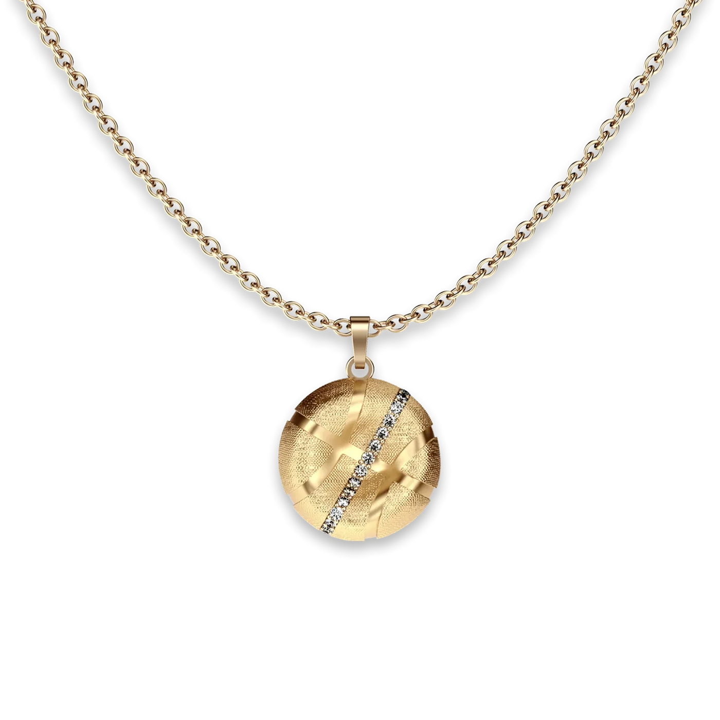 The Basketball Crooked Ball Linear Diamond Pendant, White Diamond - PASCAL