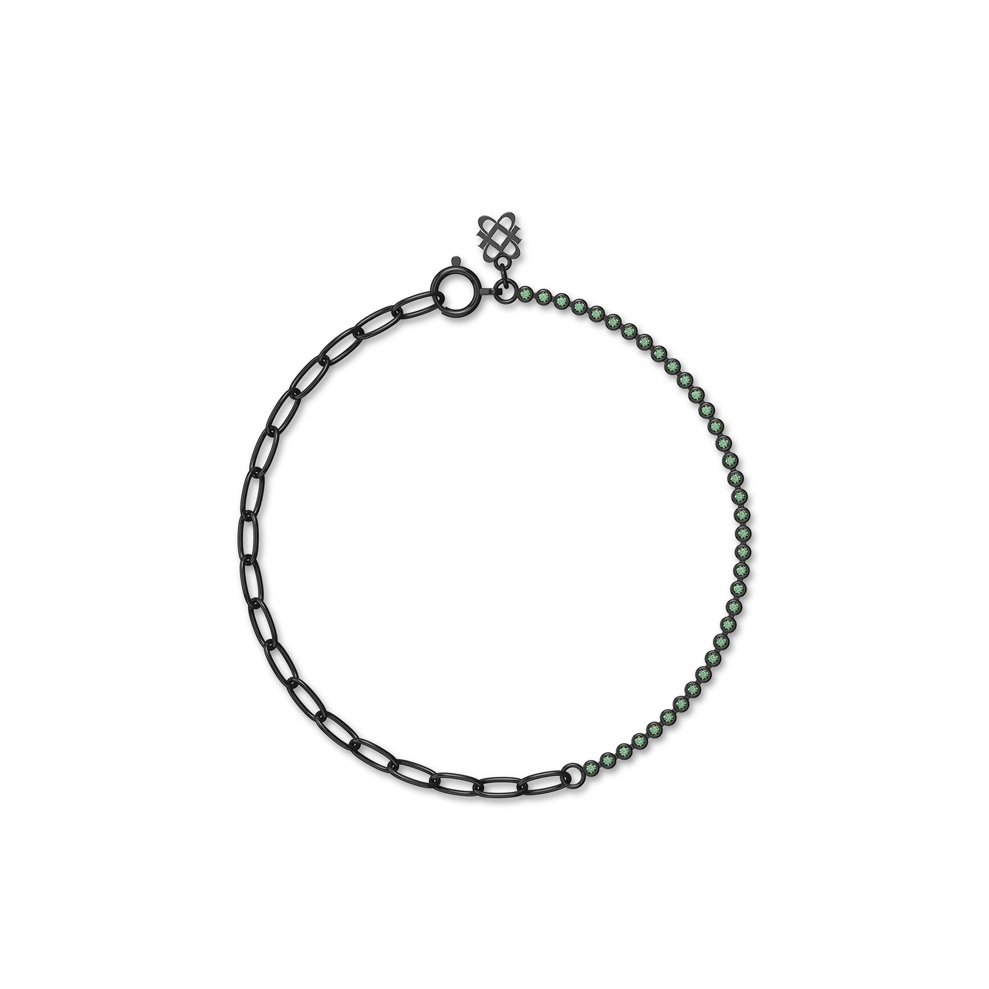 Fusion Diamond Tennis Chain Bracelet - PASCAL#color_black-gold-vermeil-green-diamonds