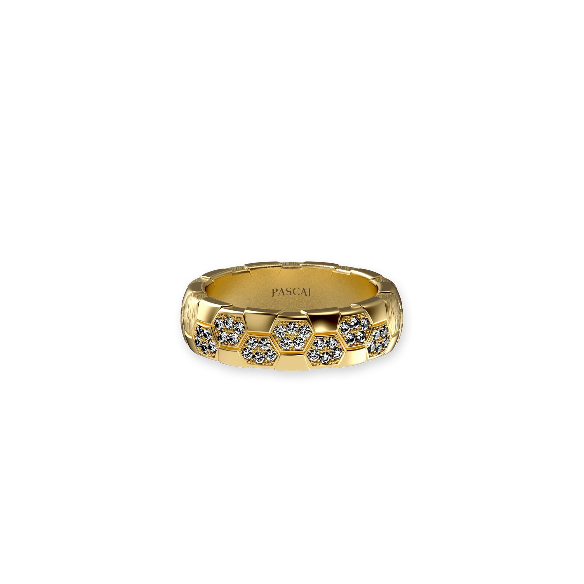 The Soccer Band Ring, White Diamond Pavé - PASCAL#color_18k-yellow-gold-vermeil-white-diamond