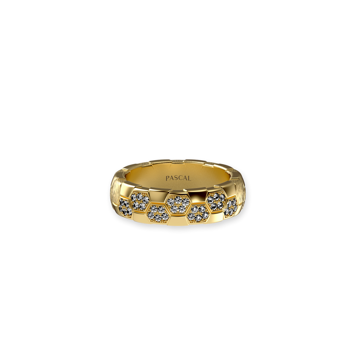 The Soccer Band Ring, White Diamond Pavé - PASCAL#color_18k-yellow-gold-vermeil-white-diamond