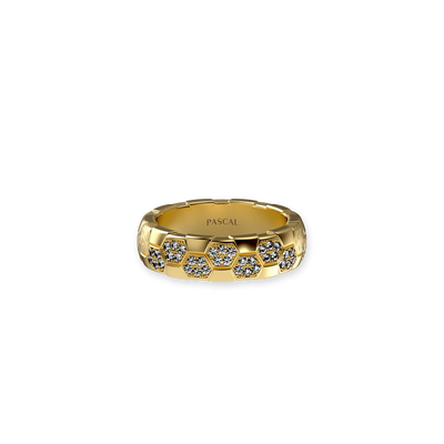 The Soccer Band Ring, White Diamond Pavé - PASCAL#color_18k-yellow-gold-vermeil-white-diamond