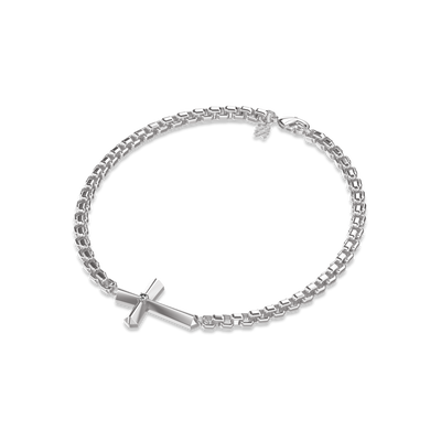 Pulsera Amuleto Cruz, Diamante Blanco