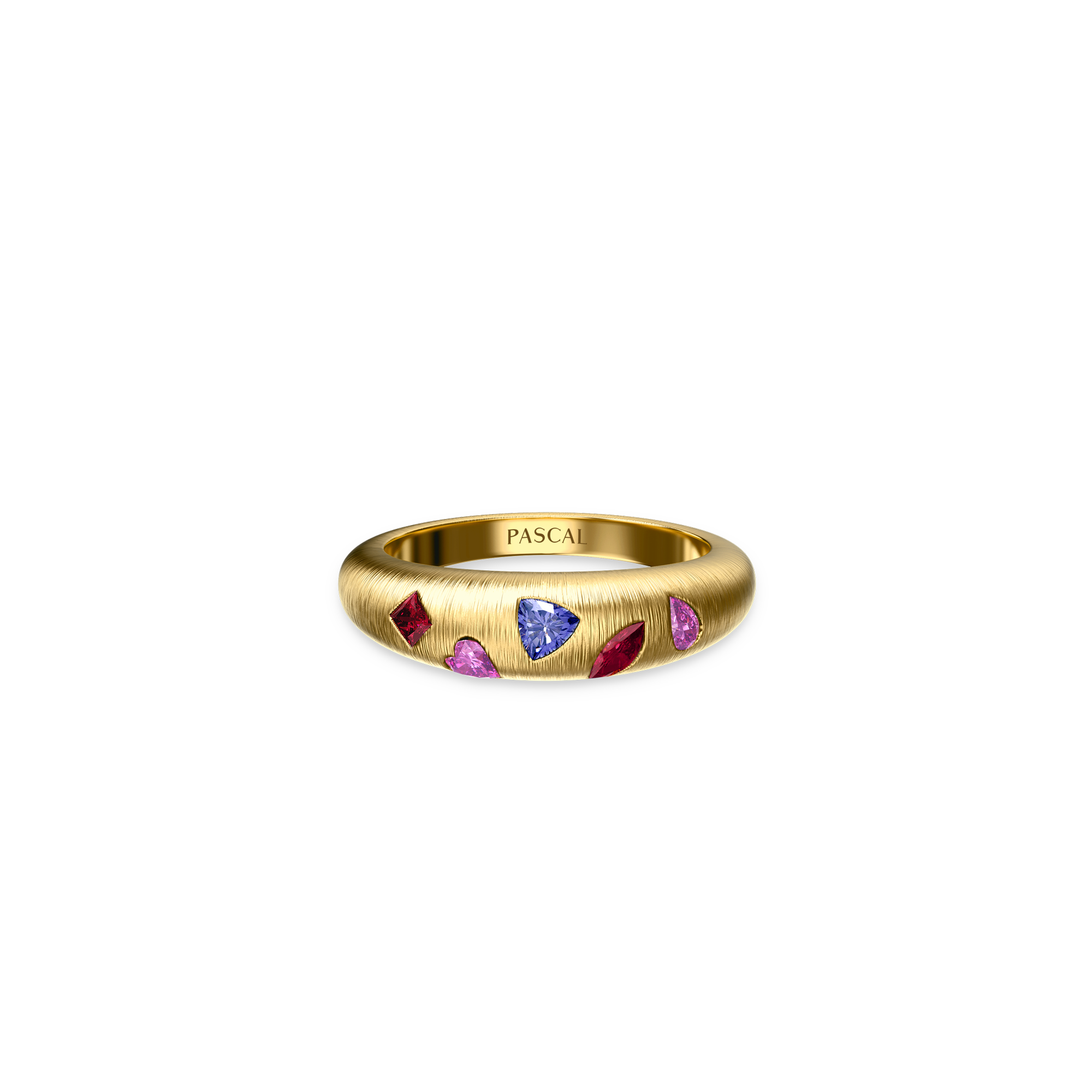Mosaic Gemstone Dome Ring - PASCAL#color_18k-yellow-gold-vermeil-red-pink-purple-gemstone