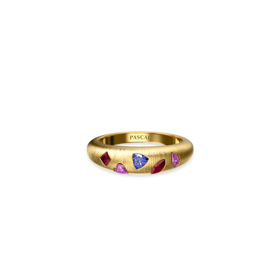 Mosaic Gemstone Dome Ring - PASCAL#color_18k-yellow-gold-vermeil-red-pink-purple-gemstone