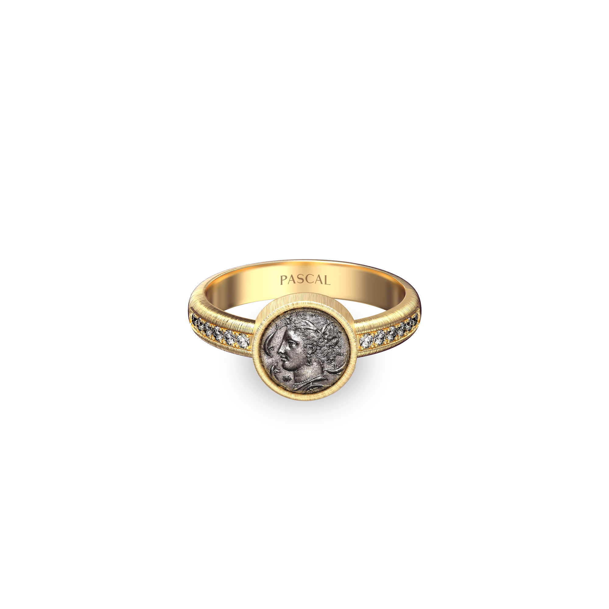The Great Civitas Arethusa Coin Pinky Ring, White Diamond - PASCAL#color_18k-yellow-gold-vermeil-white-diamond