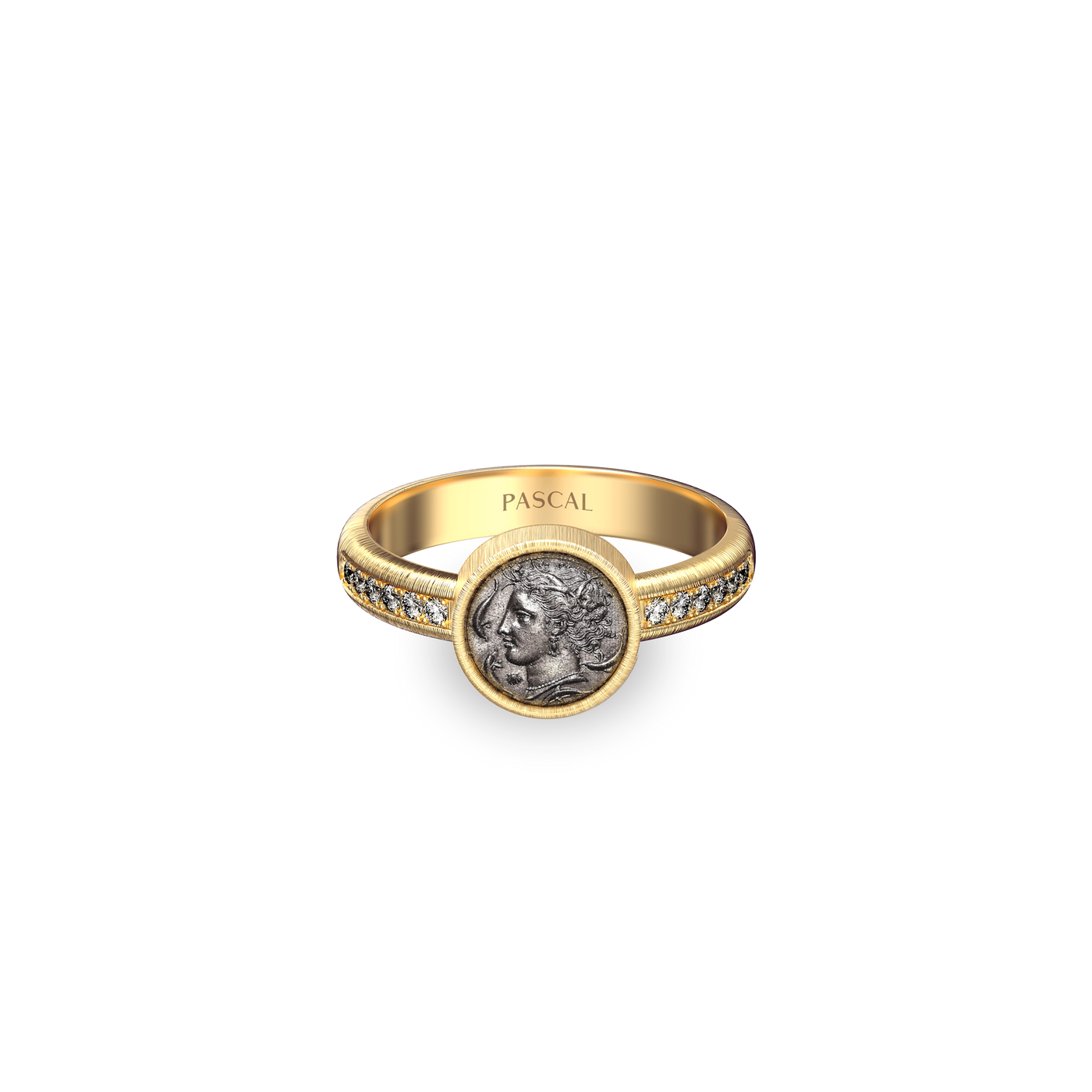 The Great Civitas Arethusa Coin Pinky Ring, White Diamond - PASCAL#color_18k-yellow-gold-vermeil-white-diamond