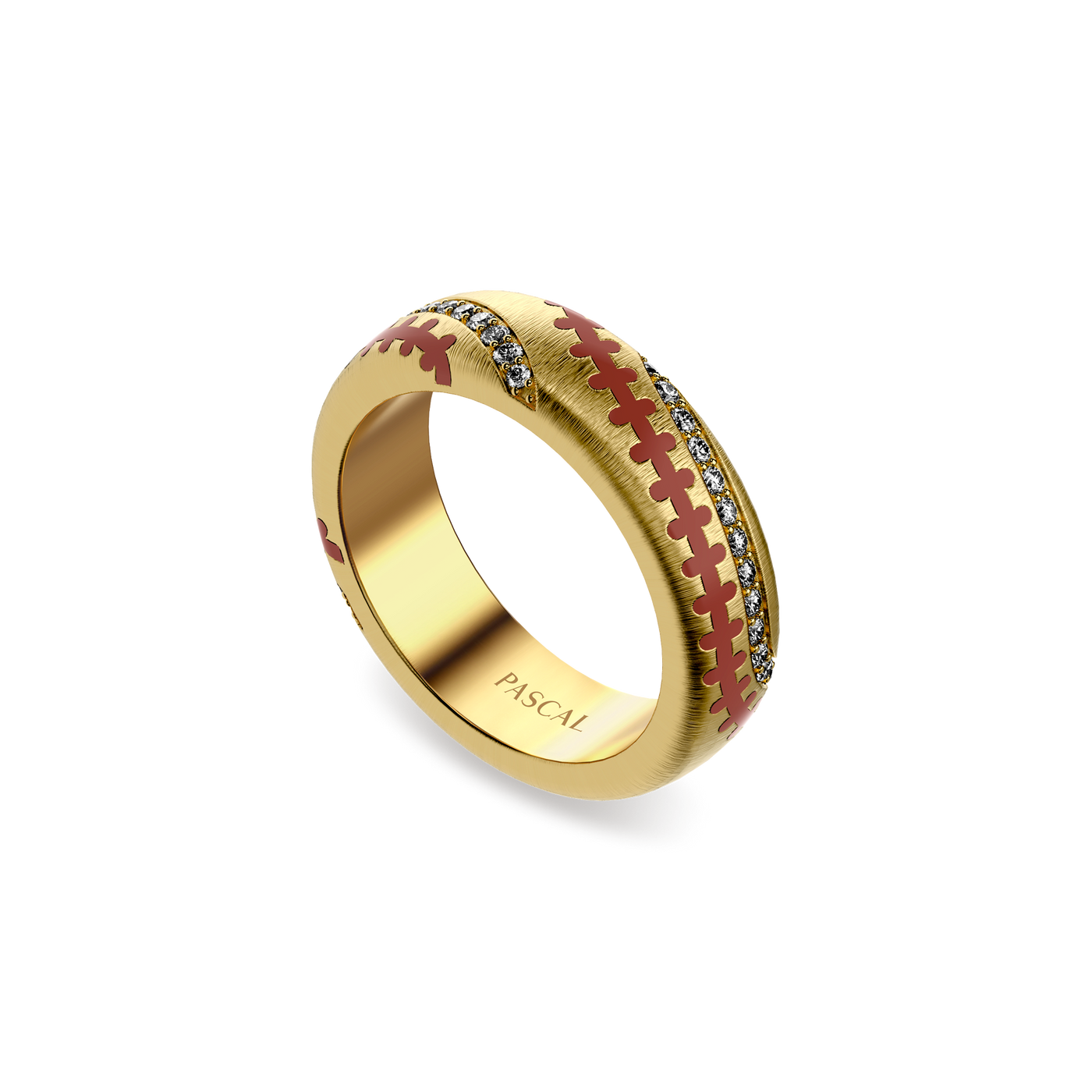 'The Baseball' Band Ring, White Diamond
