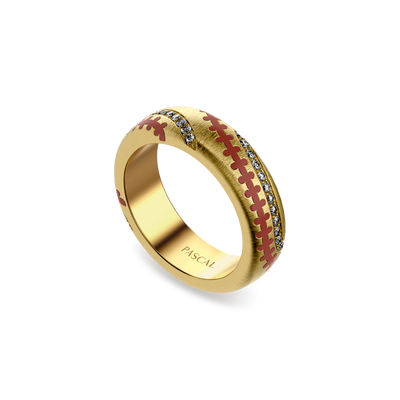 'The Baseball' Band Ring, White Diamond