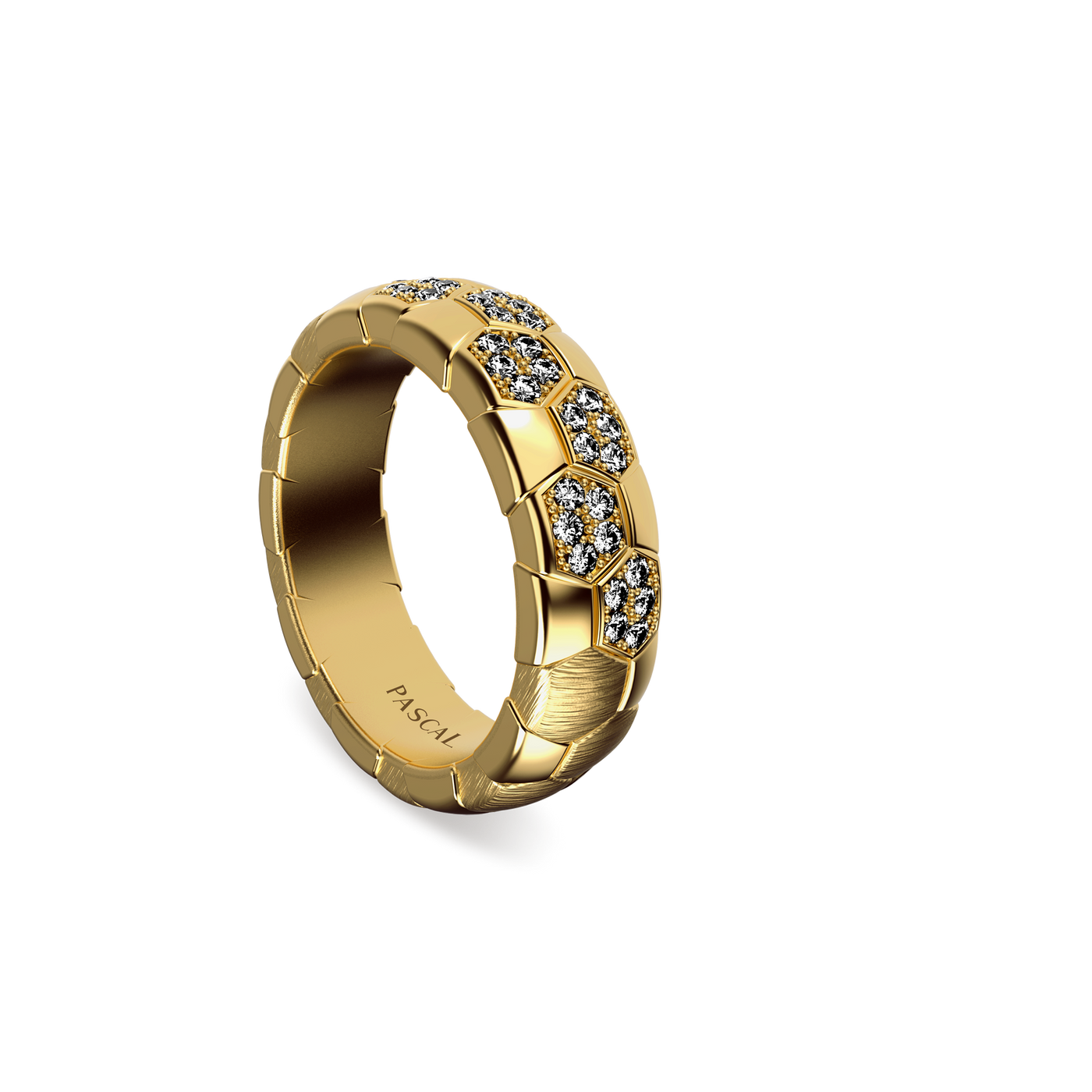 Anillo de banda "The Soccer", pavé de diamantes blancos