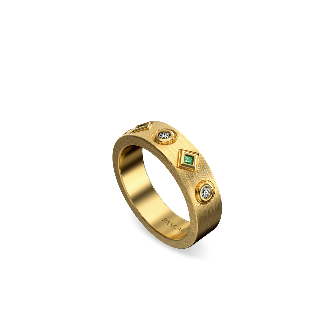 Round Rhomb Band Ring, White Diamond