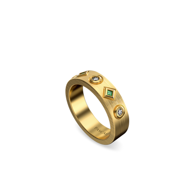 Round Rhomb Band Ring, White Diamond