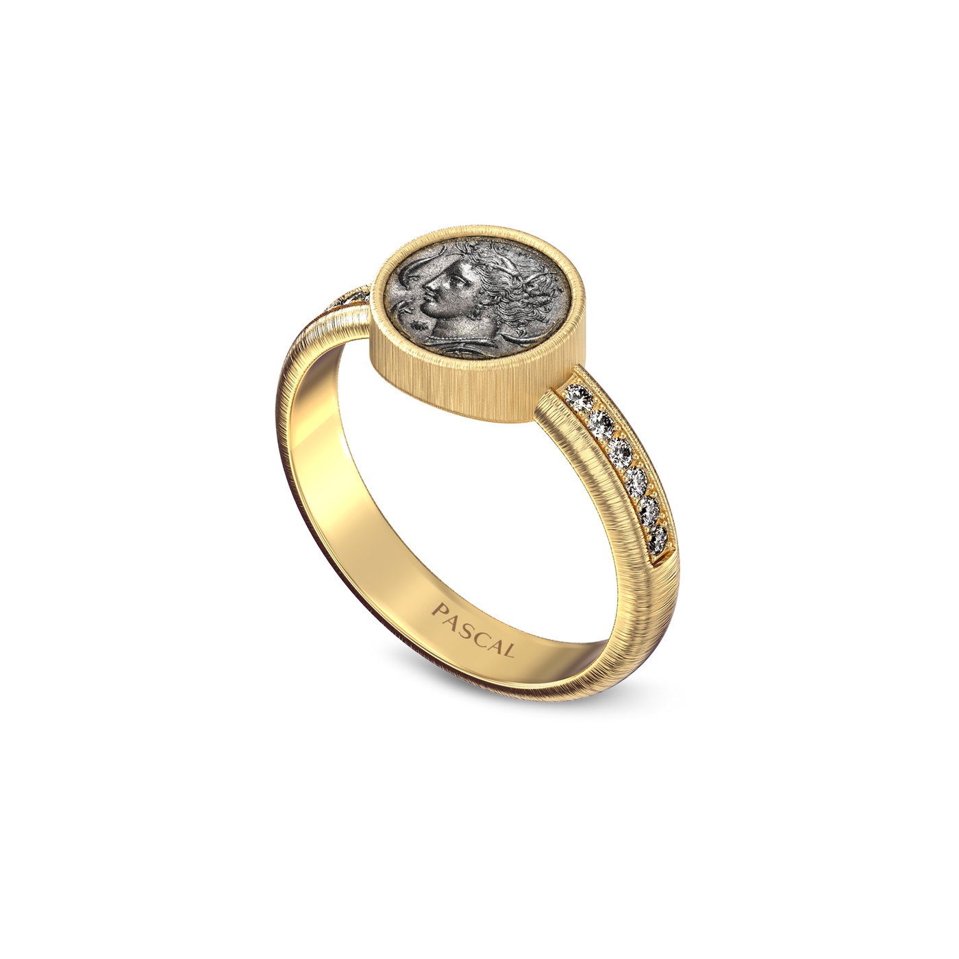 Anillo de dedo meñique con moneda 'The Great Civitas' Arethusa, diamante blanco