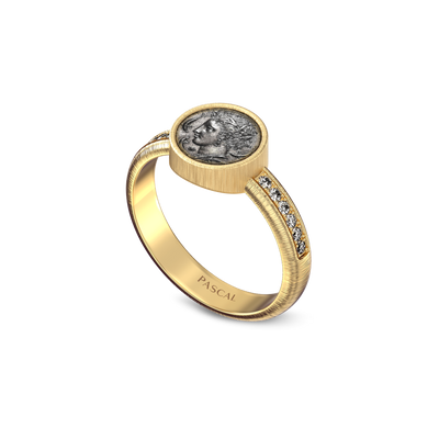 Anillo de dedo meñique con moneda 'The Great Civitas' Arethusa, diamante blanco