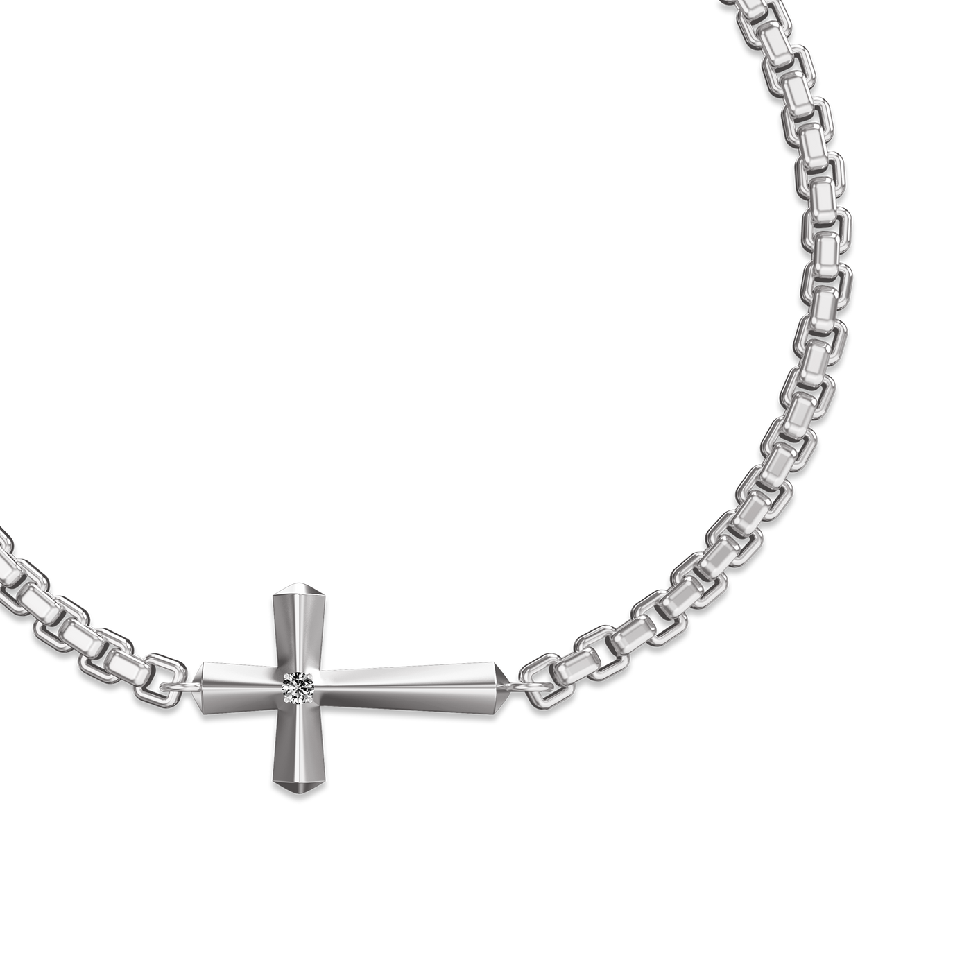 Pulsera Amuleto Cruz, Diamante Blanco